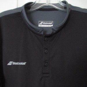 Babolat Mens S/S Black Henley Tennis Shirt - Size Small-Medium*
